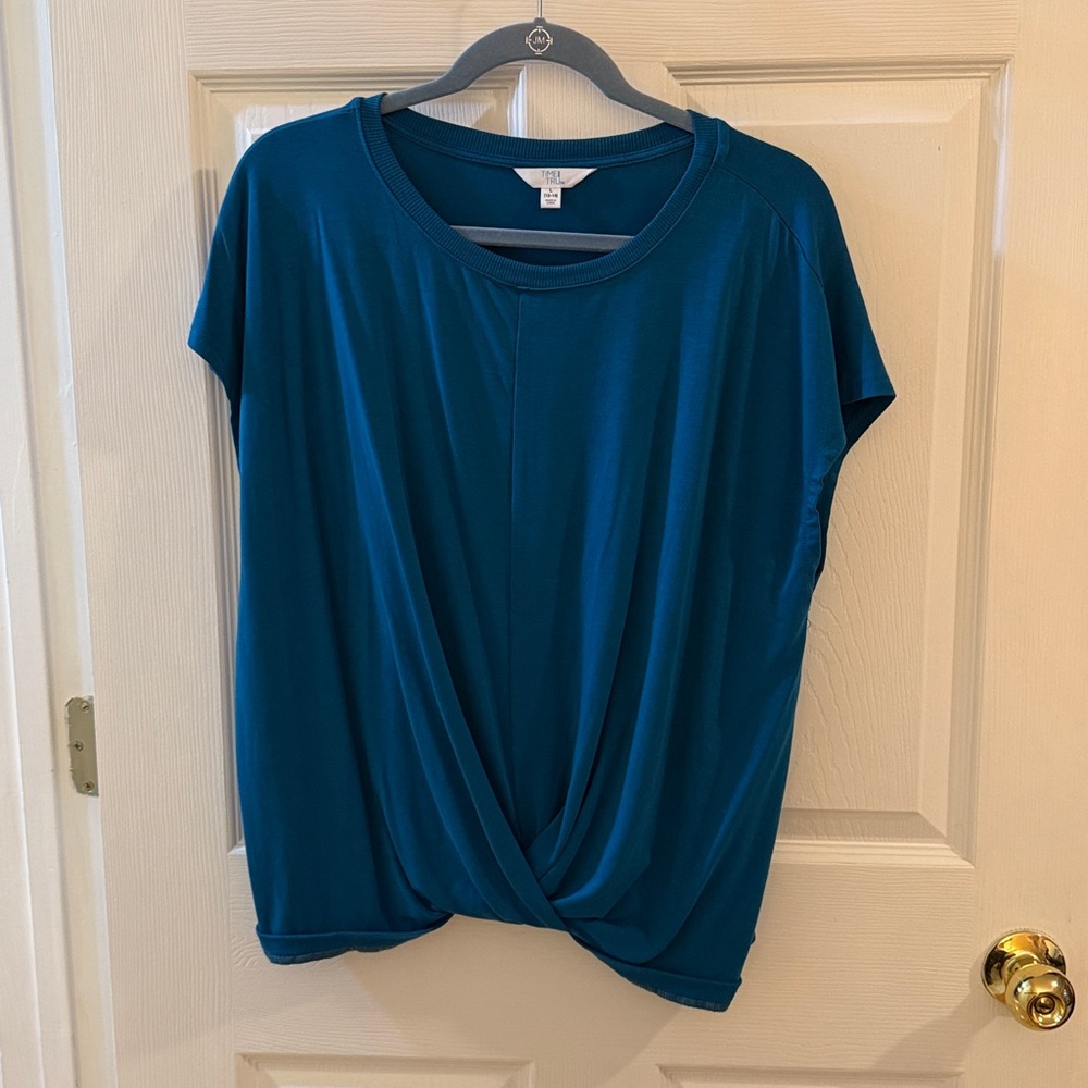 Teal Short Sleeve Twist Front Top by Time and Tru Size Large (12-14)